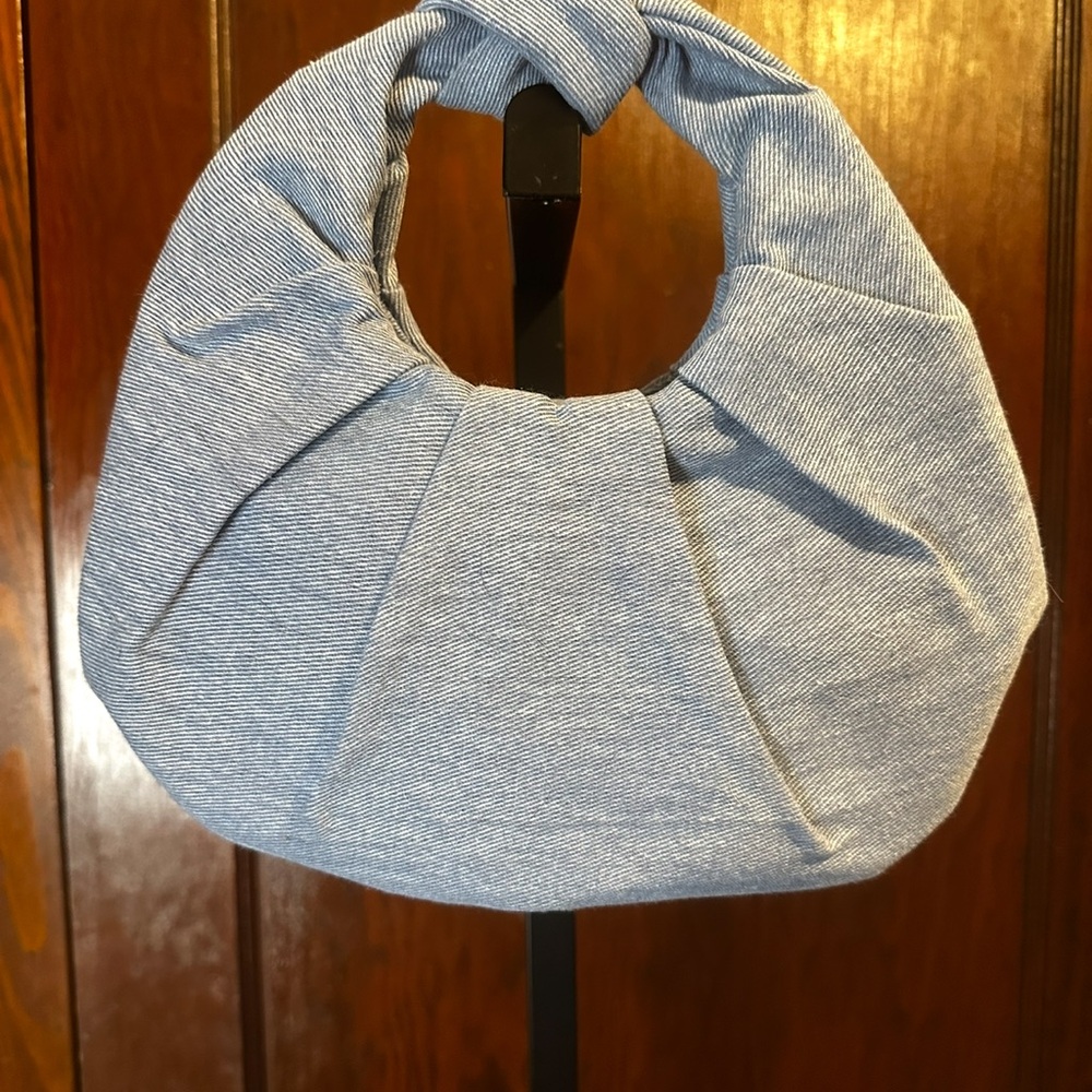 Blue Denim Top Knot Pleated circle Handbag